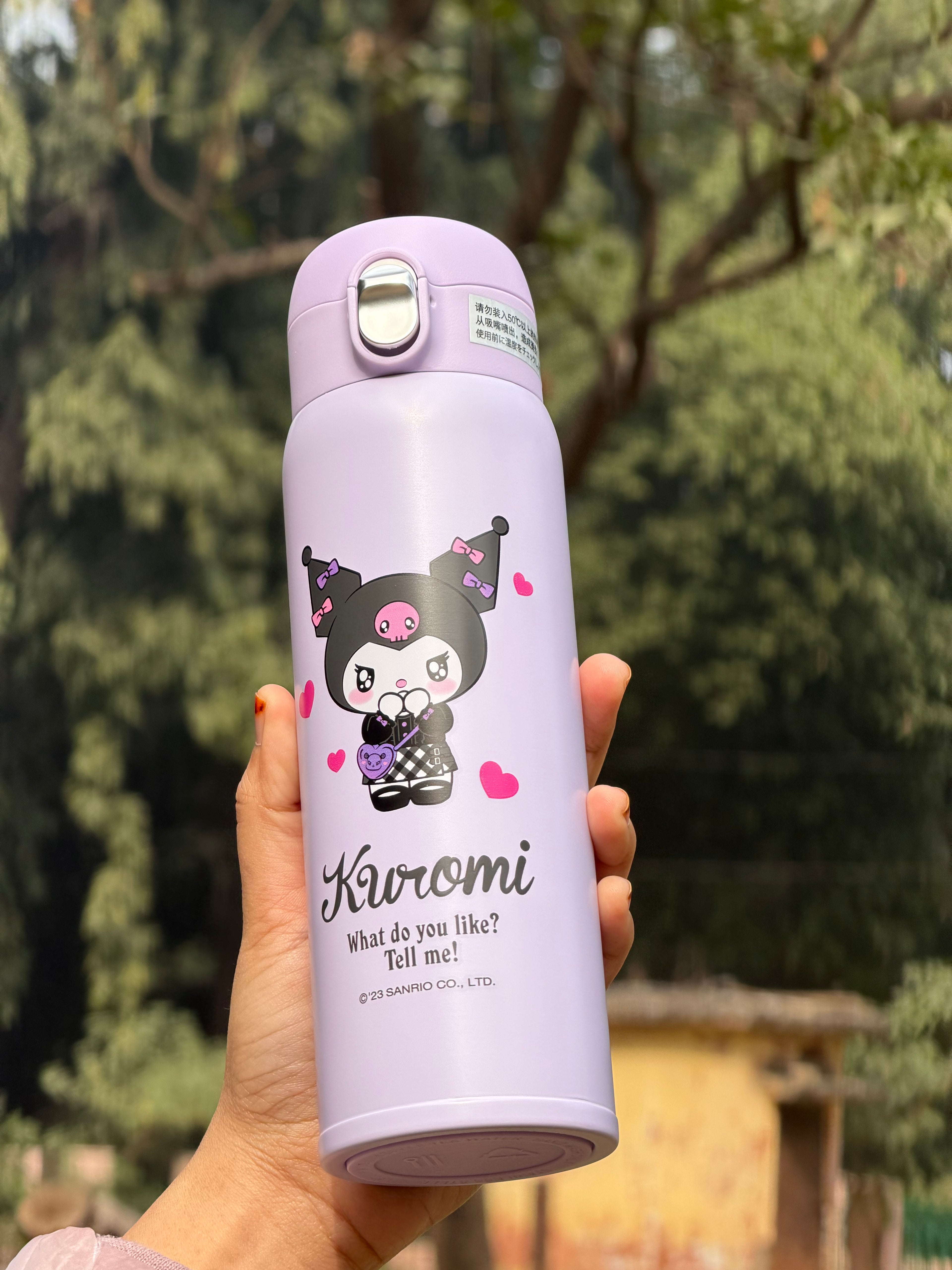 Kuromi Insulated Water Bottle with Multiple Caps & Carry Cover – 500 ml