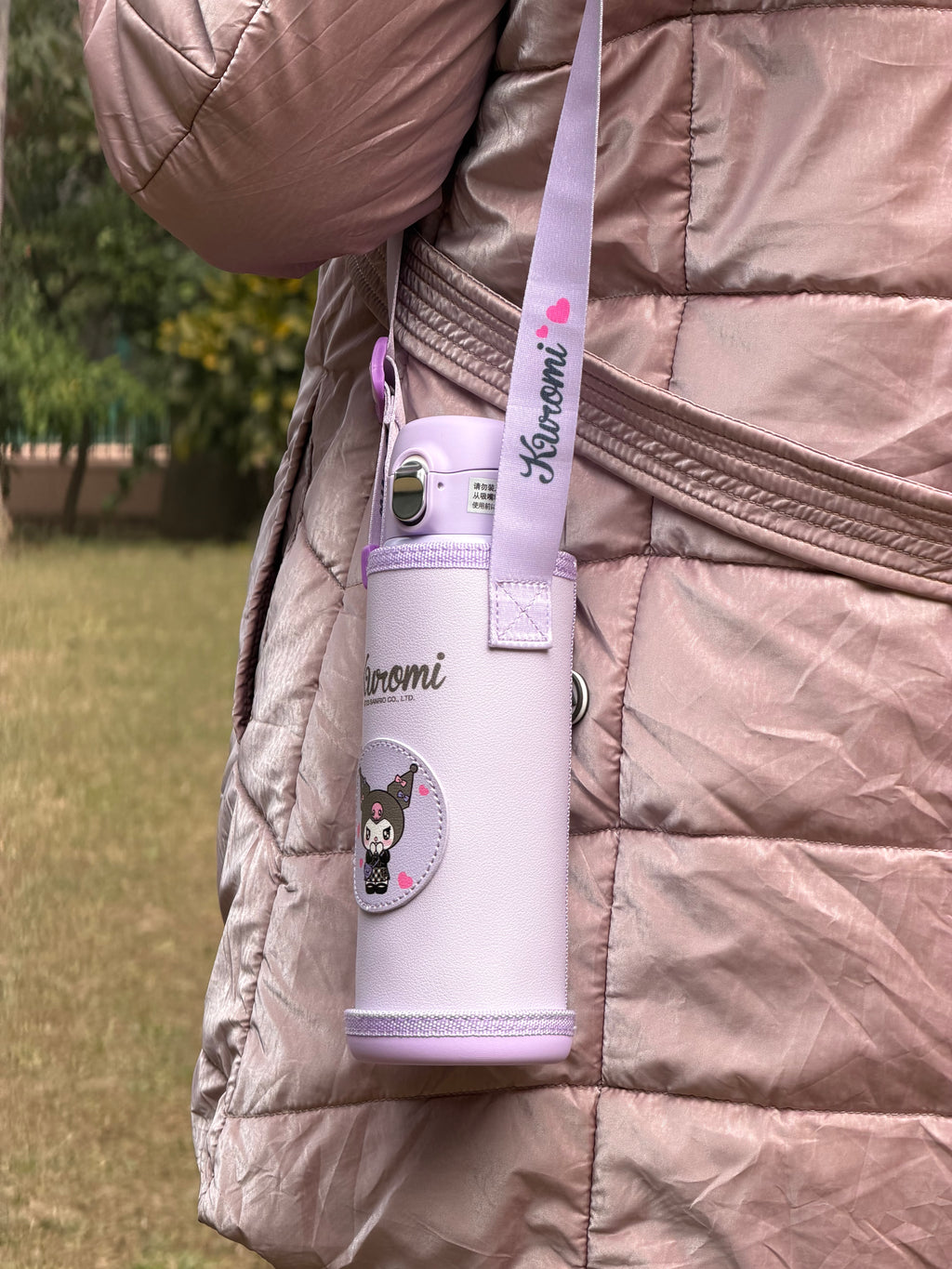Kuromi Insulated Water Bottle with Multiple Caps & Carry Cover – 500 ml