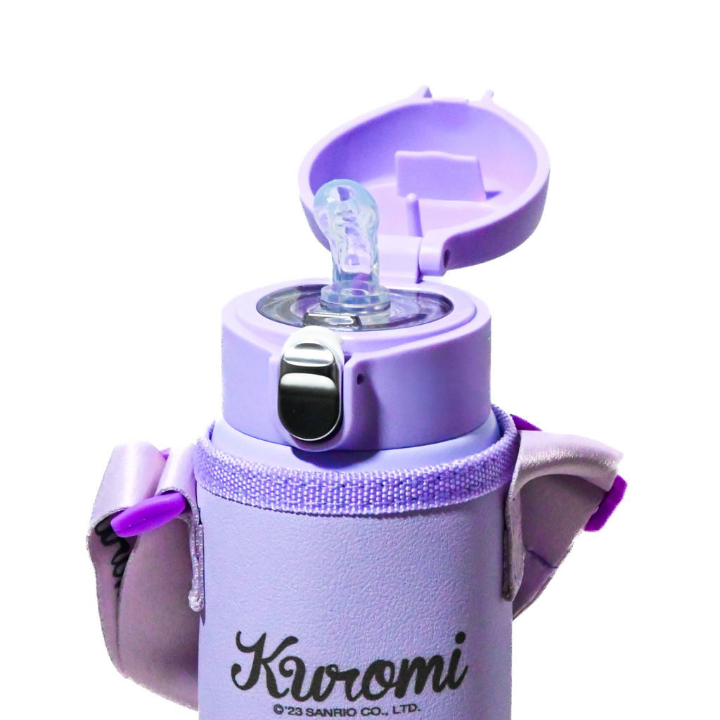 Kuromi Insulated Water Bottle with Multiple Caps & Carry Cover – 500 ml