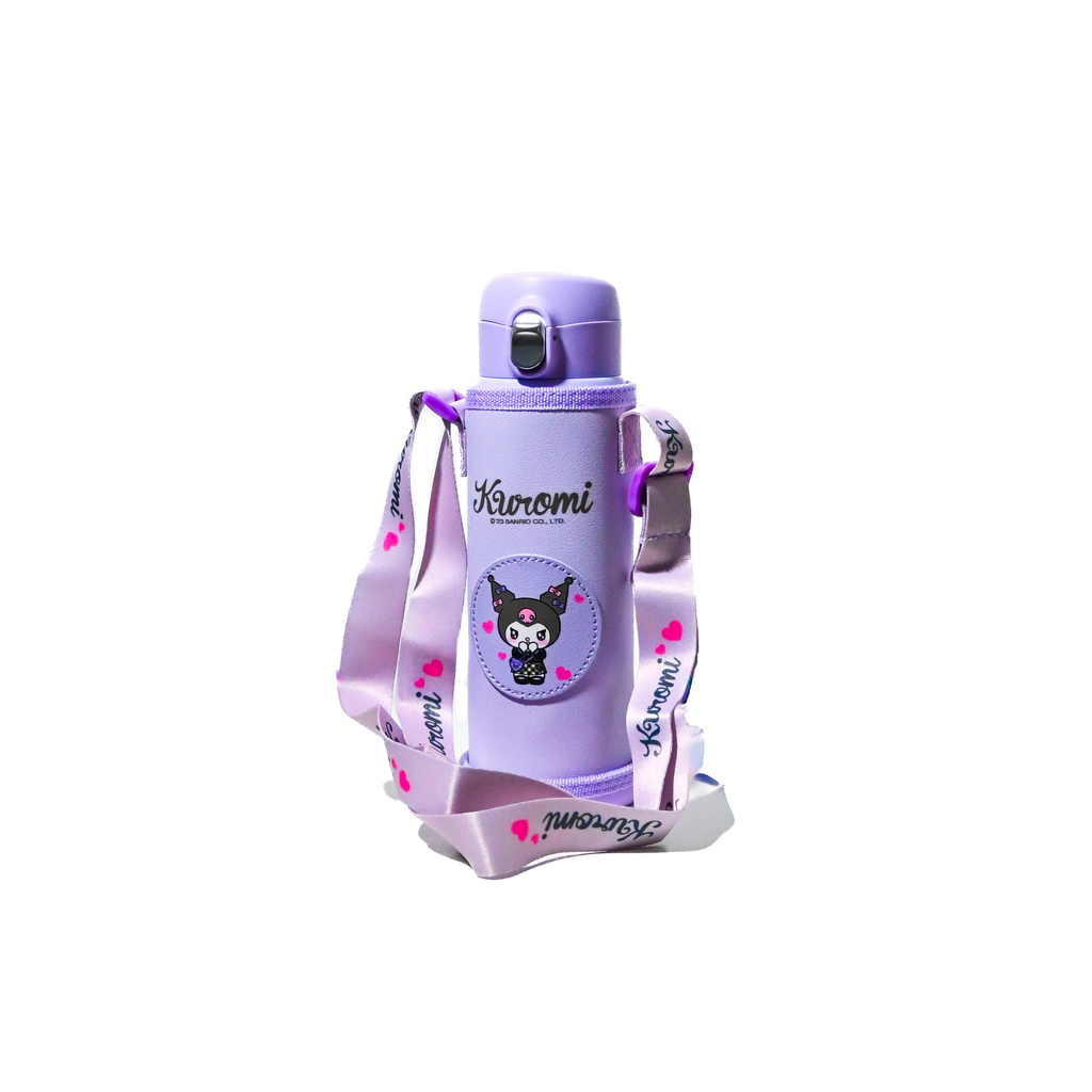 Kuromi Insulated Water Bottle with Multiple Caps & Carry Cover – 500 ml