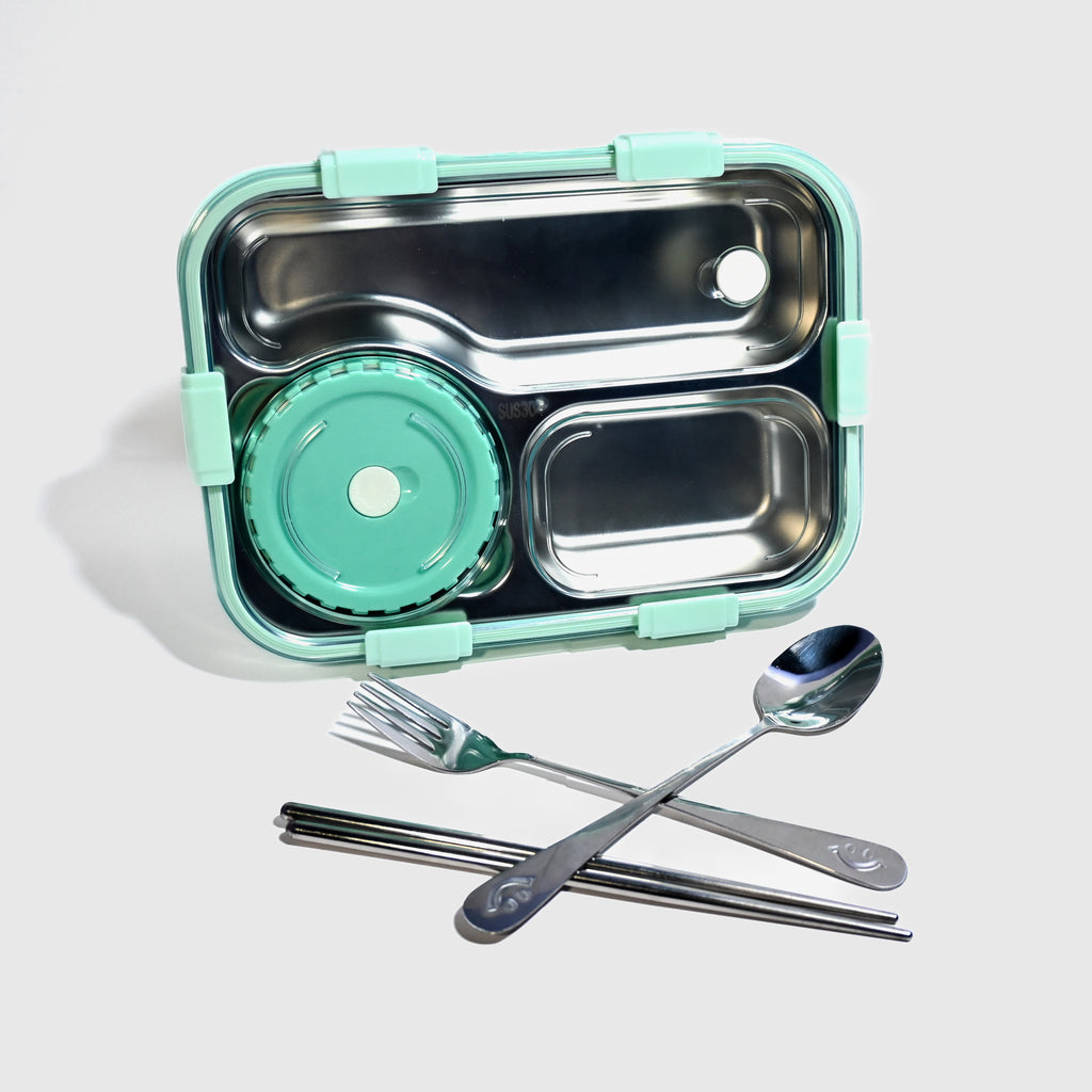 Leak-Proof Bento Lunch Box with Utensils & Detachable Stainless Steel Tray