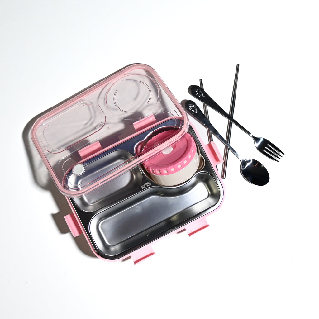 Leak-Proof Bento Lunch Box with Utensils & Detachable Stainless Steel Tray