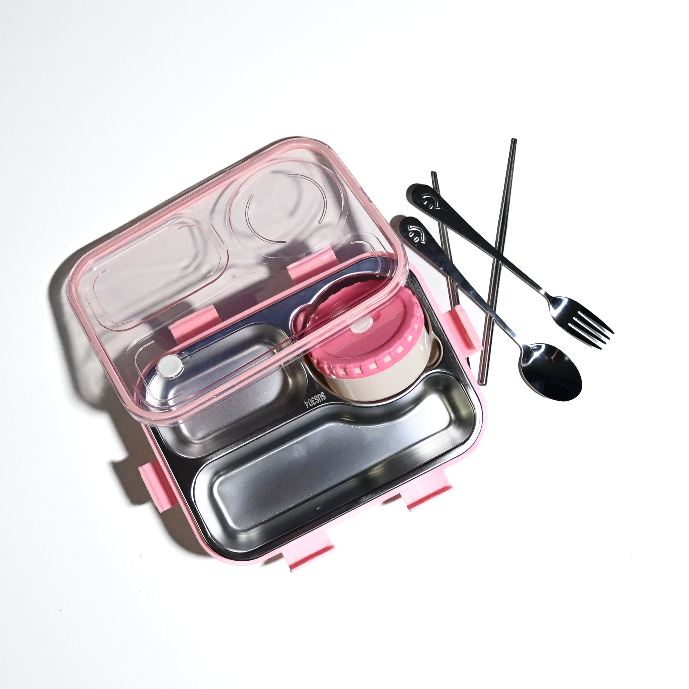 Leak-Proof Bento Lunch Box with Utensils & Detachable Stainless Steel Tray