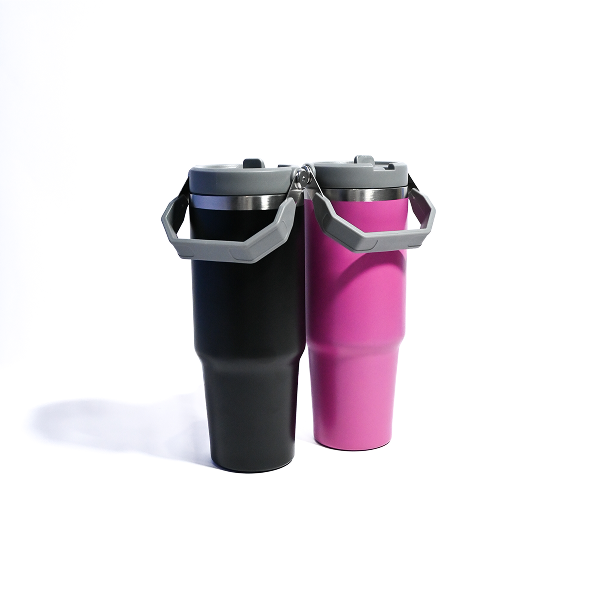 Stainless Steel Beverage Cup with Handle & Straw – 887ml