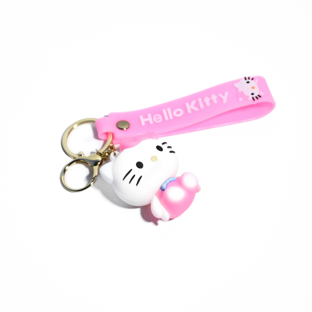 Cute Hello Kitty Keychain - Cartoon Character Keyring with Silicone Strap