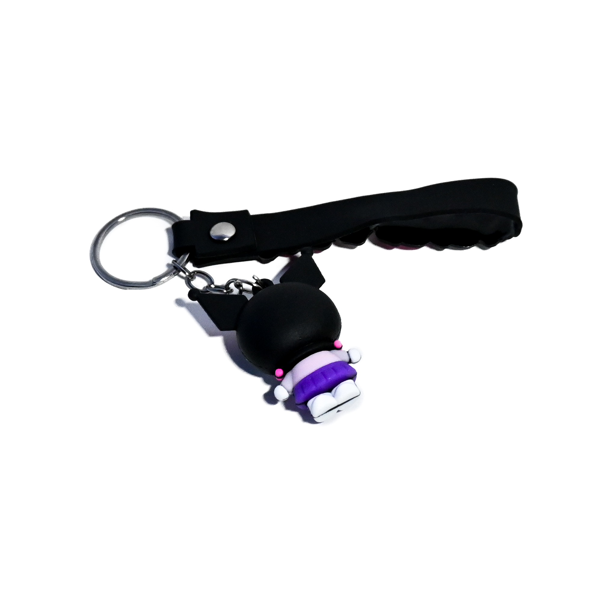 Cute Kuromi-Inspired Keychain - Kawaii Character Keyring with “HAPPY” Silicone Strap