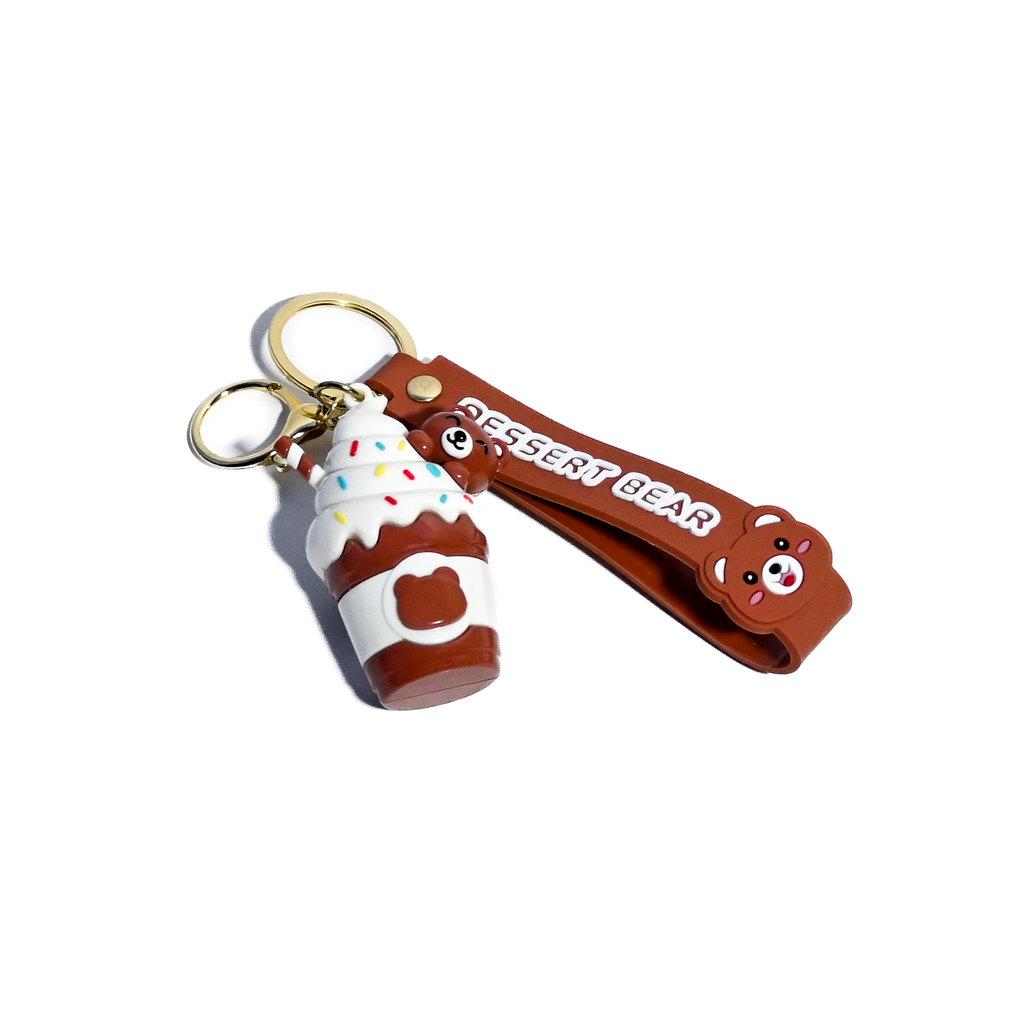 Cute Dessert Bear Keychain | Ice Cream Cup Bear Charm with Brown Silicone Strap
