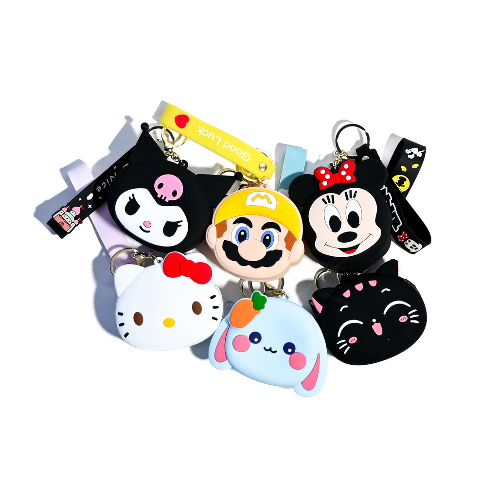 Cute Cartoon Character Coin Pouch Keychain | Mario, Kitty, Bunny & More – Soft Silicone Mini Wallet