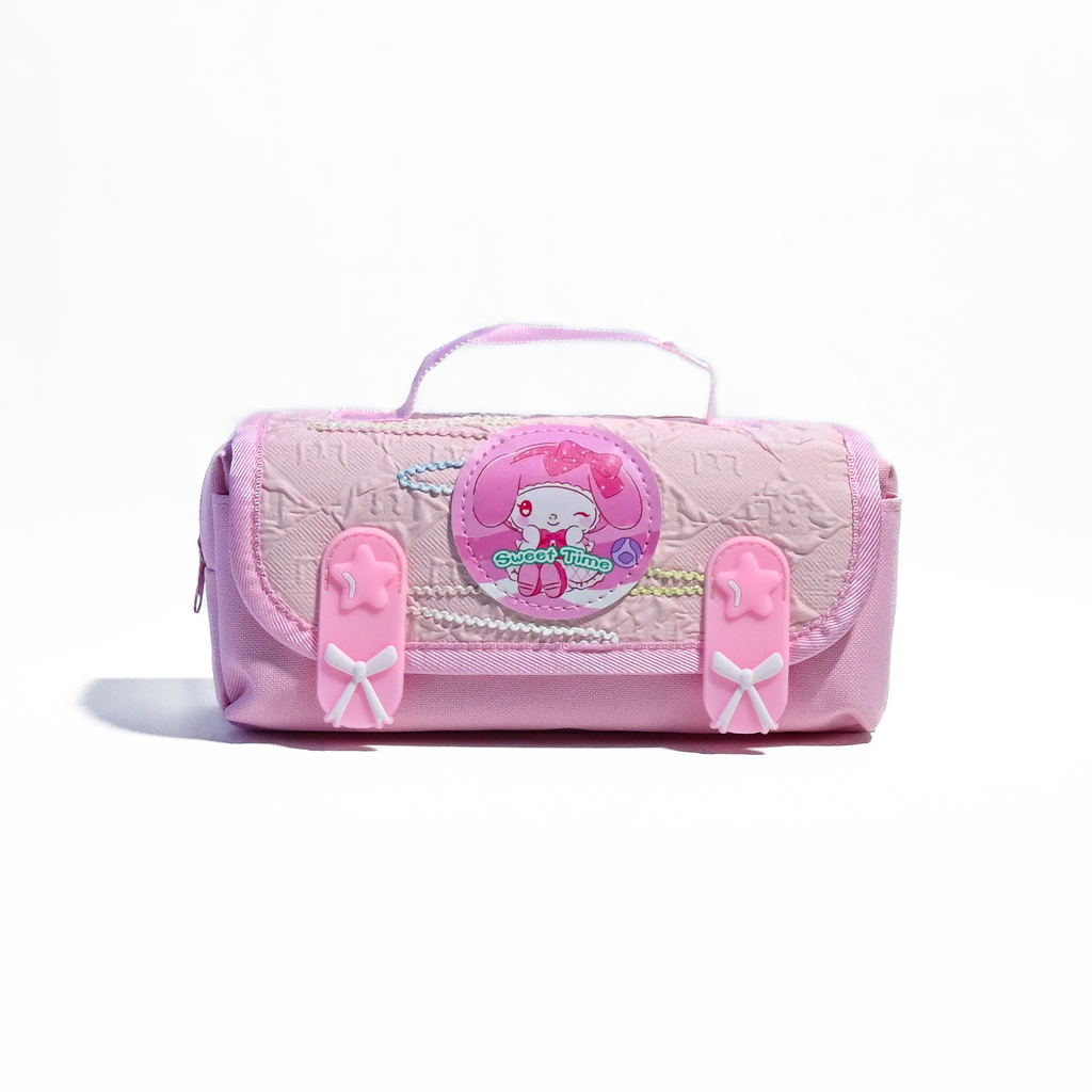 Cute Pink Bunny Kids Pencil Case – Multi-Compartment | Sweet Time Edition