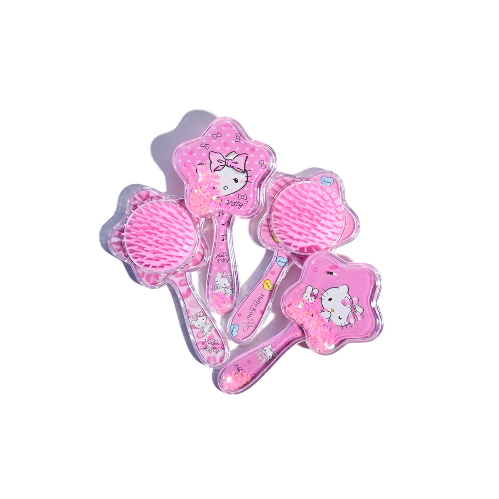 Hello Kitty Star Hair Brush with Glitter Handle – Cute Kids Detangling Brush