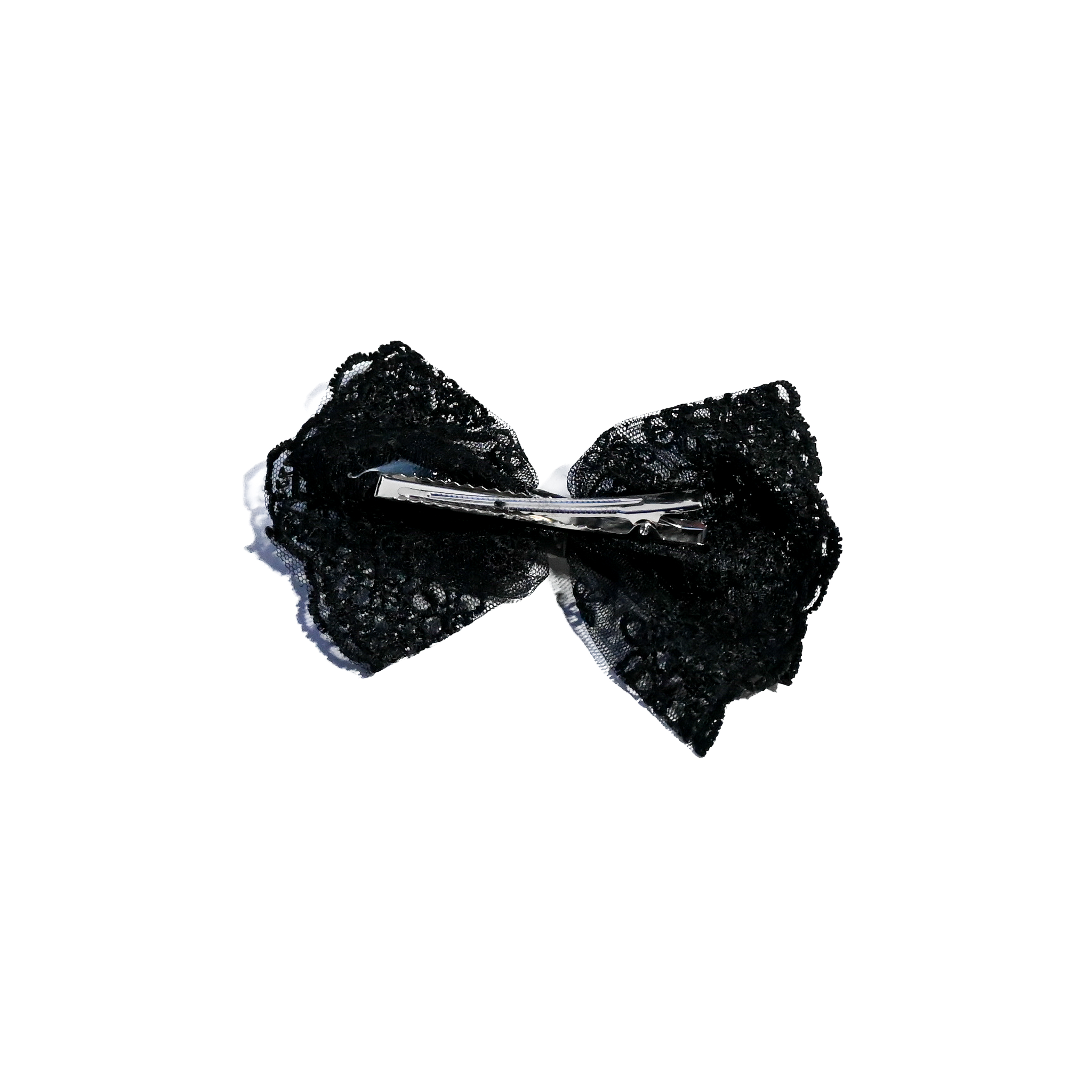 Lace Bow Hair Clip Set with Pearl Detail (Black & White)