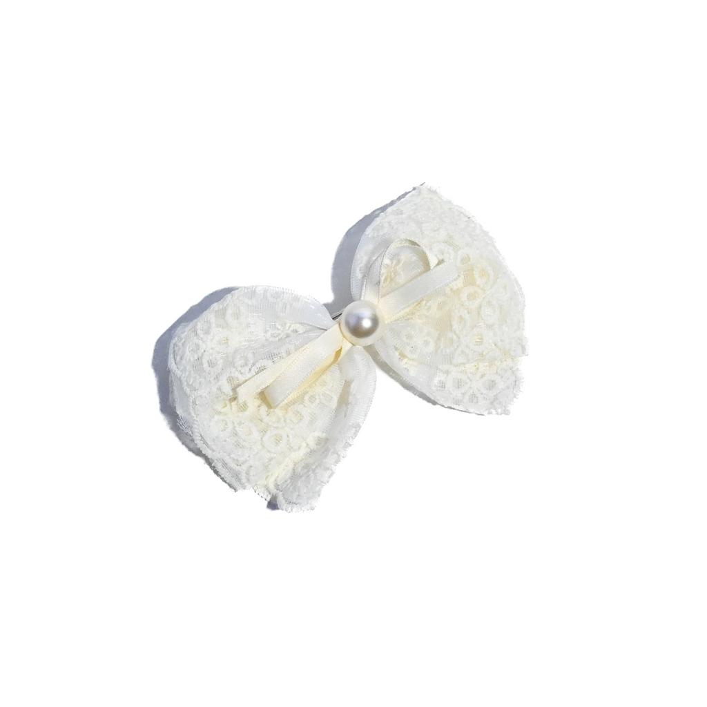 Lace Bow Hair Clip Set with Pearl Detail (Black & White)