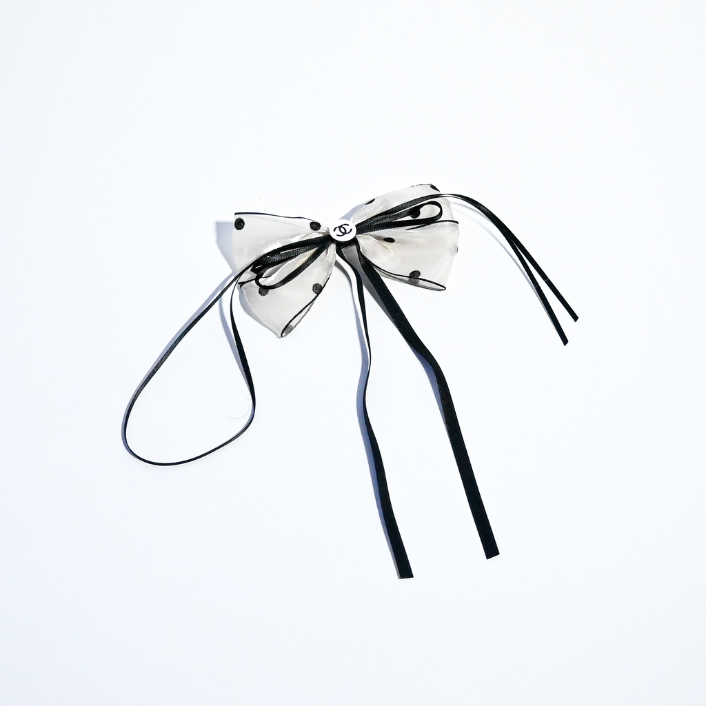 Black & White Polka Dot Ribbon Hair Clips – Set of 2 Bows