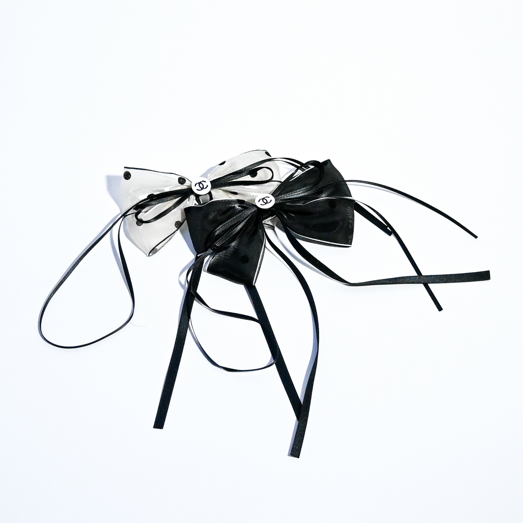 Black & White Polka Dot Ribbon Hair Clips – Set of 2 Bows