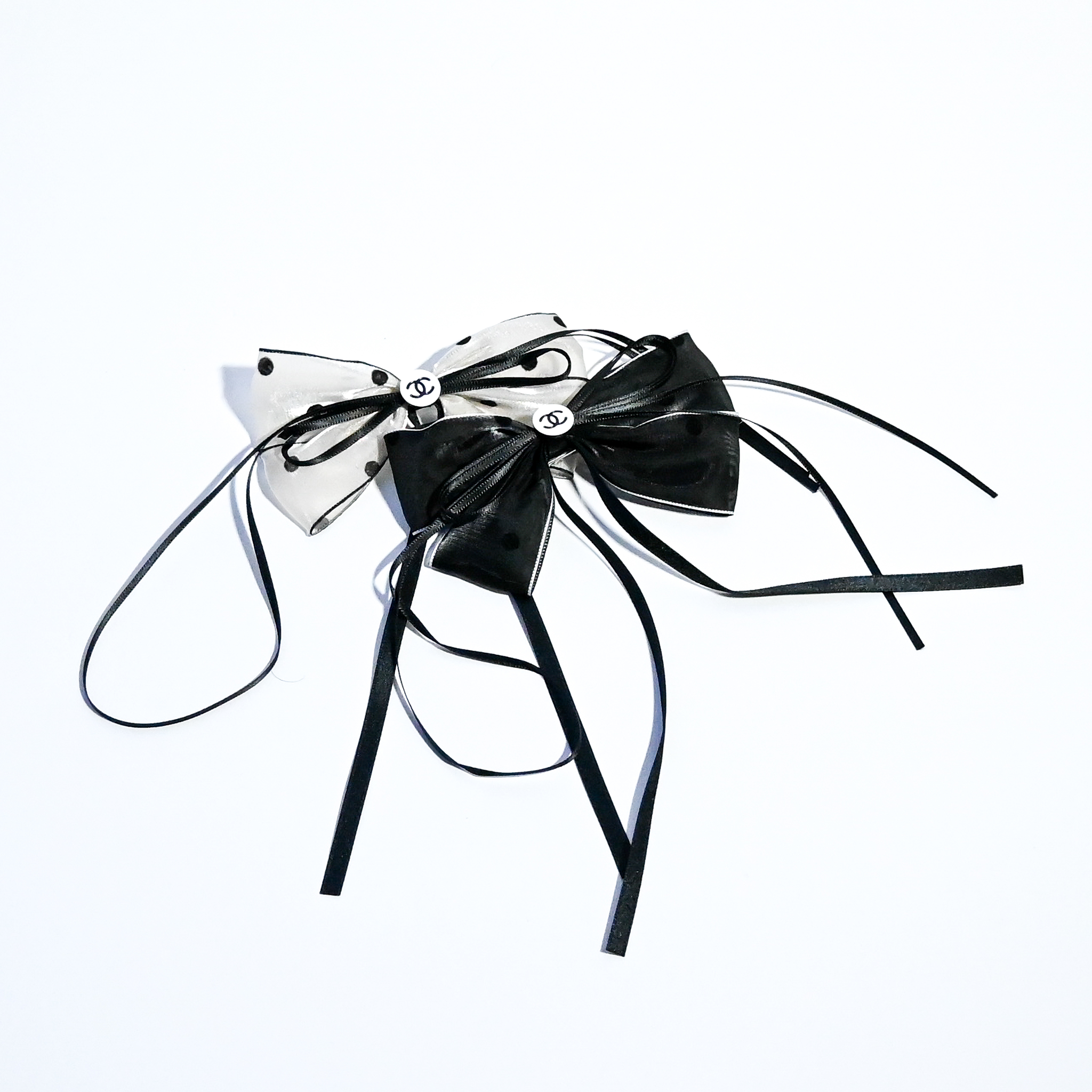 Black & White Polka Dot Ribbon Hair Clips – Set of 2 Bows