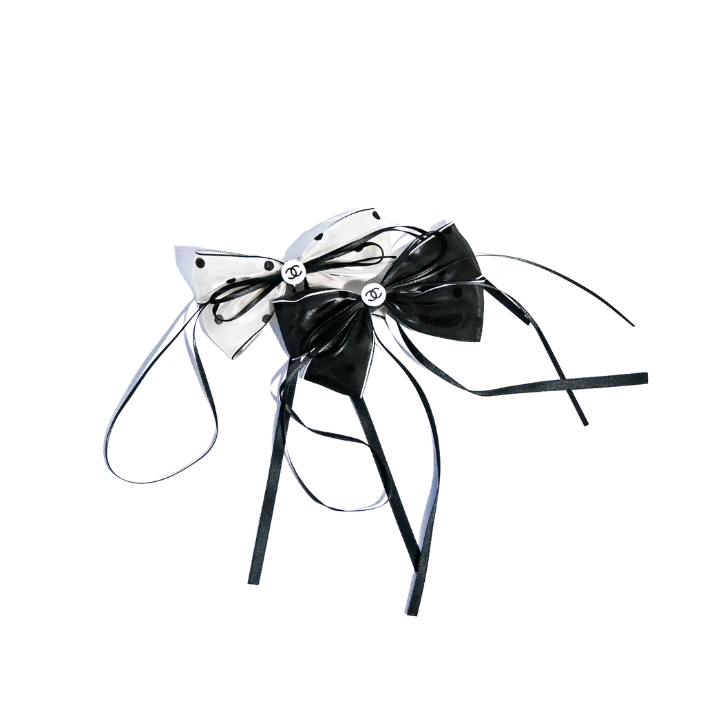 Black & White Polka Dot Ribbon Hair Clips – Set of 2 Bows