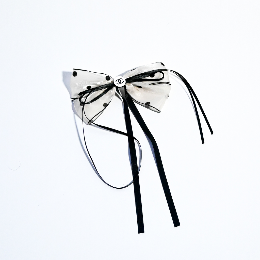Black & White Polka Dot Ribbon Hair Clips – Set of 2 Bows