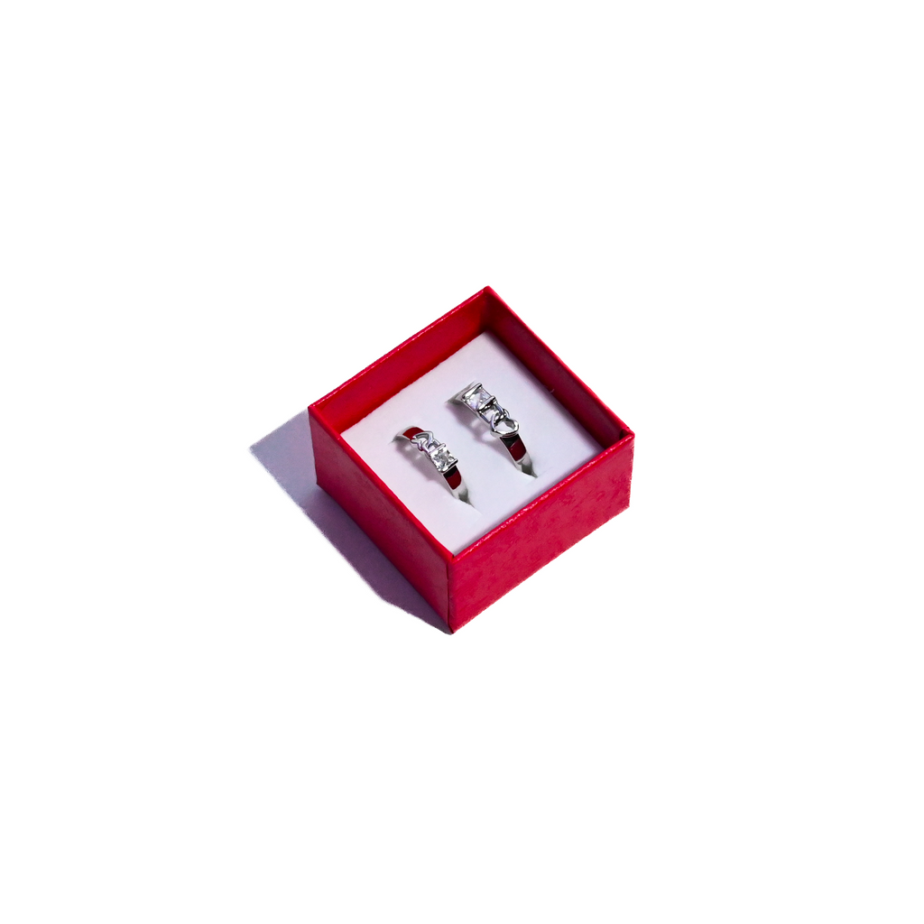 Crystal Couple Rings in Heart Gift Box | Cute Adjustable Ring Set