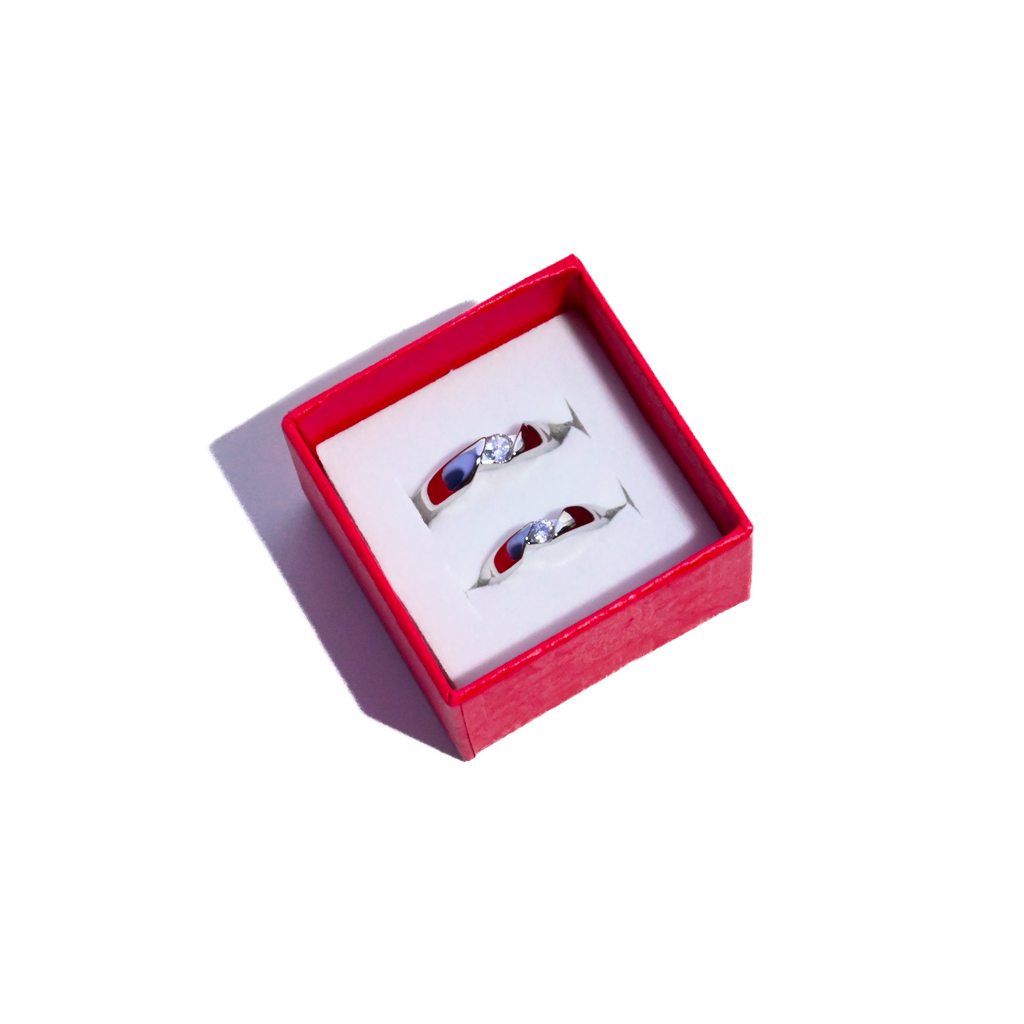 Crystal Couple Rings in Heart Gift Box | Cute Adjustable Ring Set