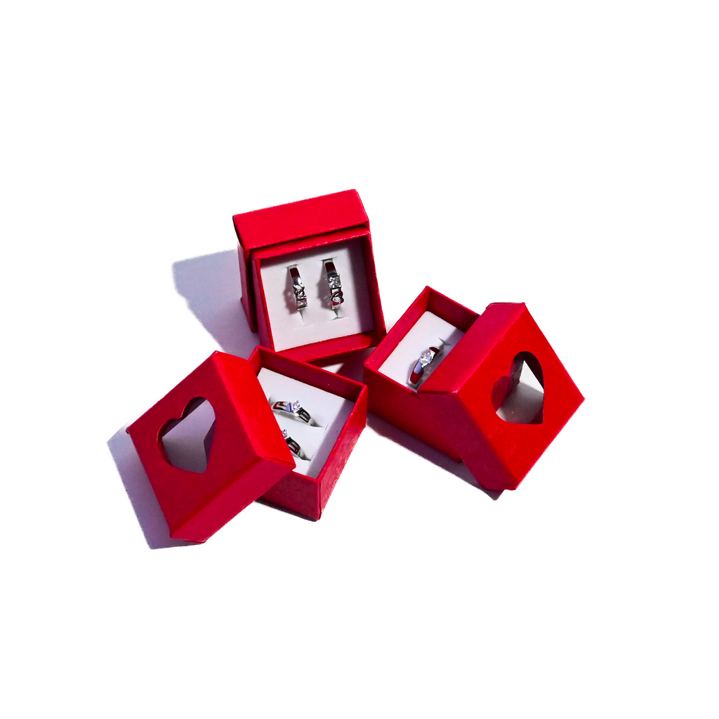 Crystal Couple Rings in Heart Gift Box | Cute Adjustable Ring Set