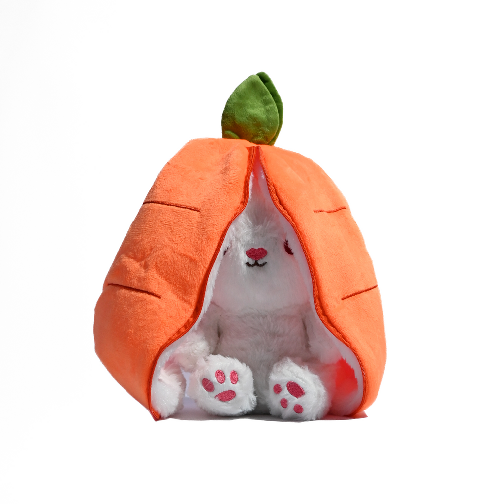 Kawaii Bunny Plush with Carrot Pouch – 10 Inch Cute Soft Toy