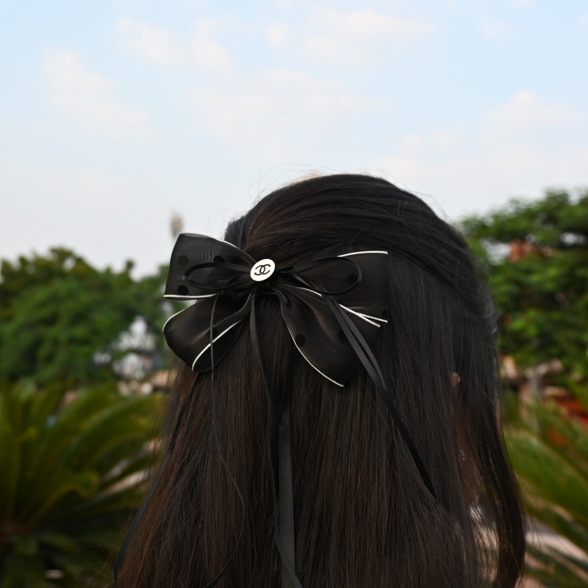Black & White Polka Dot Ribbon Hair Clips – Set of 2 Bows