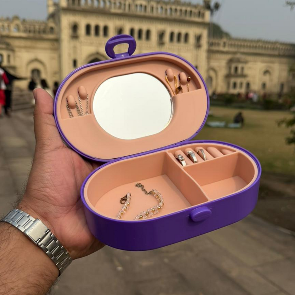 Cute Travel Jewelry Organizer Box with Mirror – Compact Storage Case