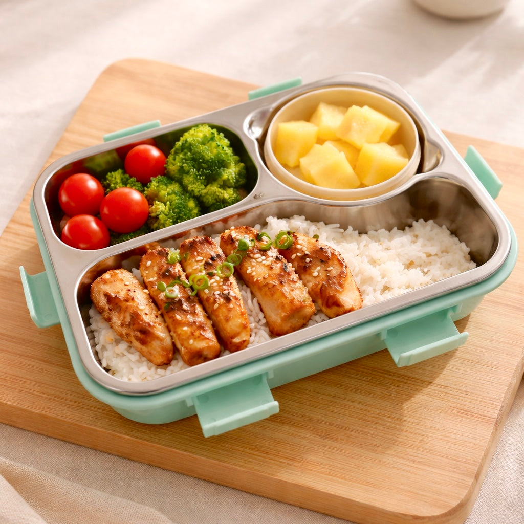 Leak-Proof Bento Lunch Box with Utensils & Detachable Stainless Steel Tray