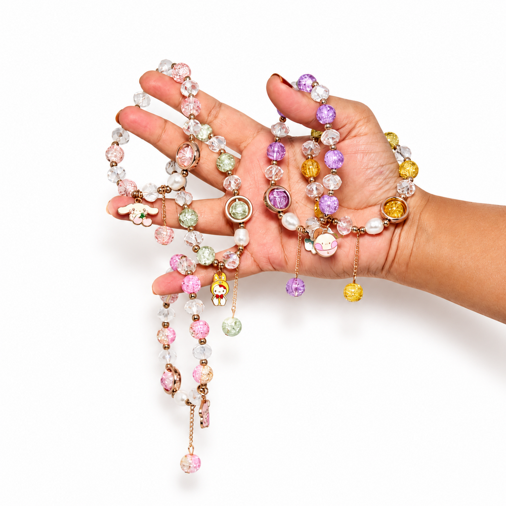 Kids Crystal Beaded Charm Bracelet – Cute Character Collection
