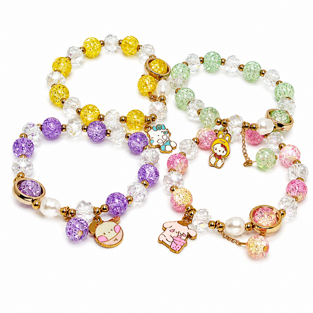 Kids Crystal Beaded Charm Bracelet – Cute Character Collection
