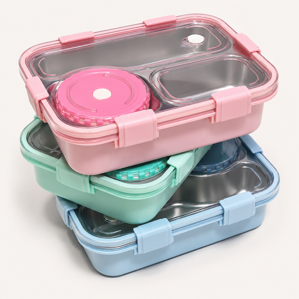 Leak-Proof Bento Lunch Box with Utensils & Detachable Stainless Steel Tray