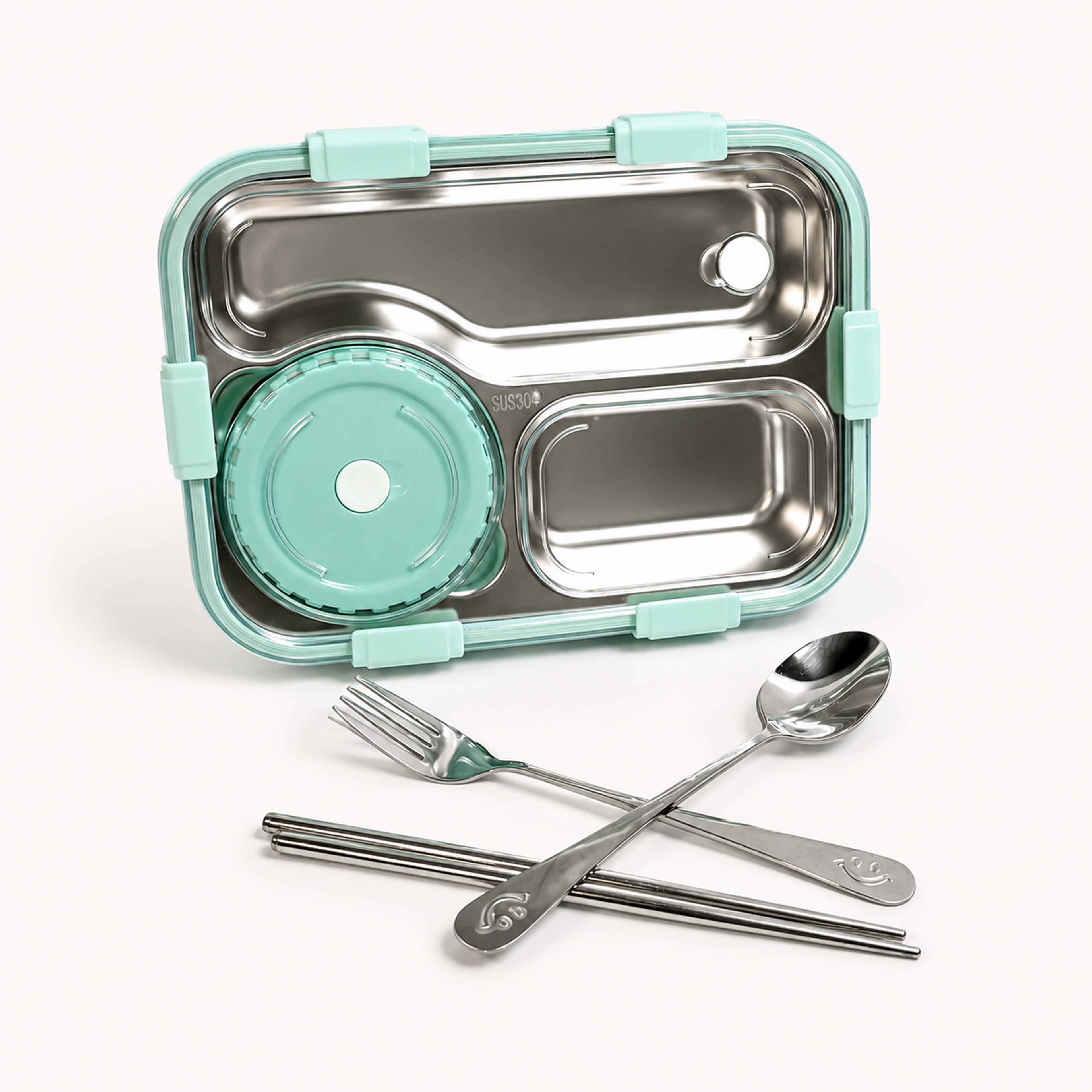 Leak-Proof Bento Lunch Box with Utensils & Detachable Stainless Steel Tray