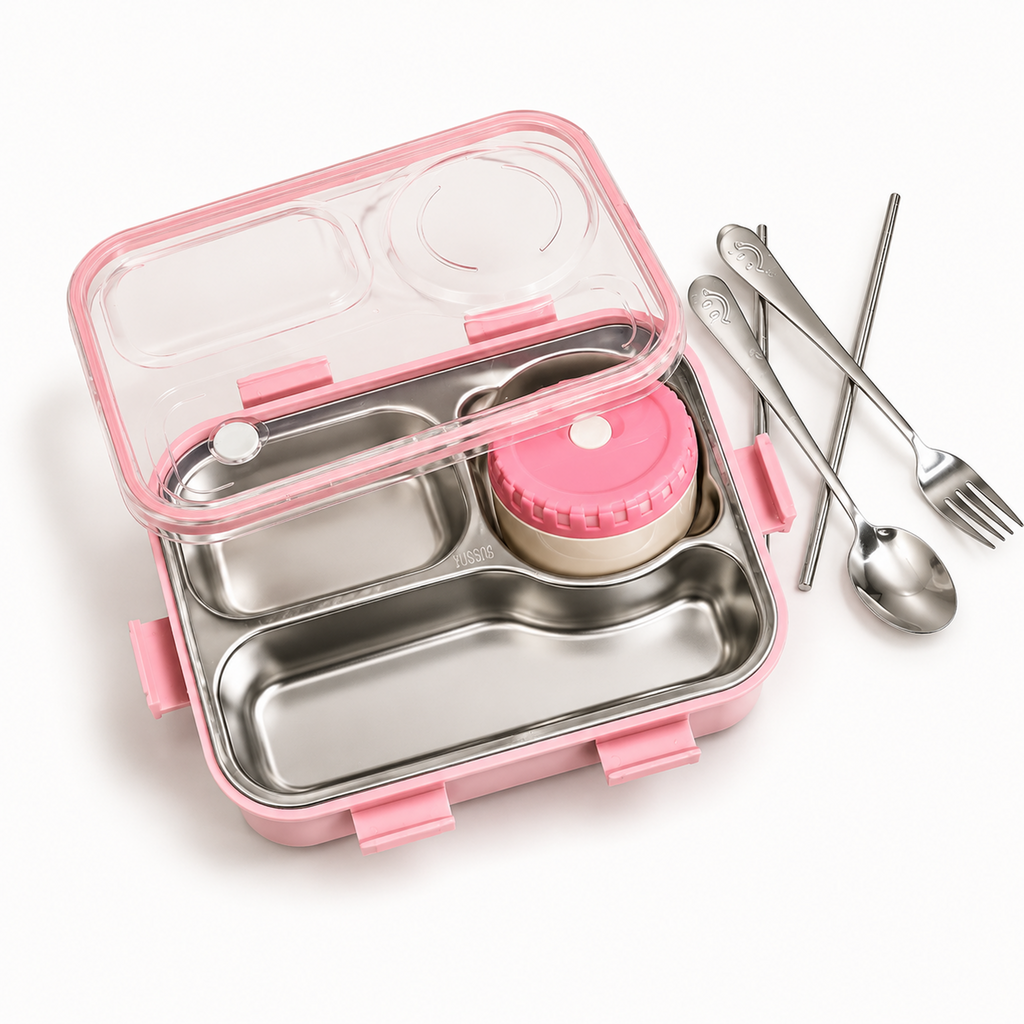 Leak-Proof Bento Lunch Box with Utensils & Detachable Stainless Steel Tray