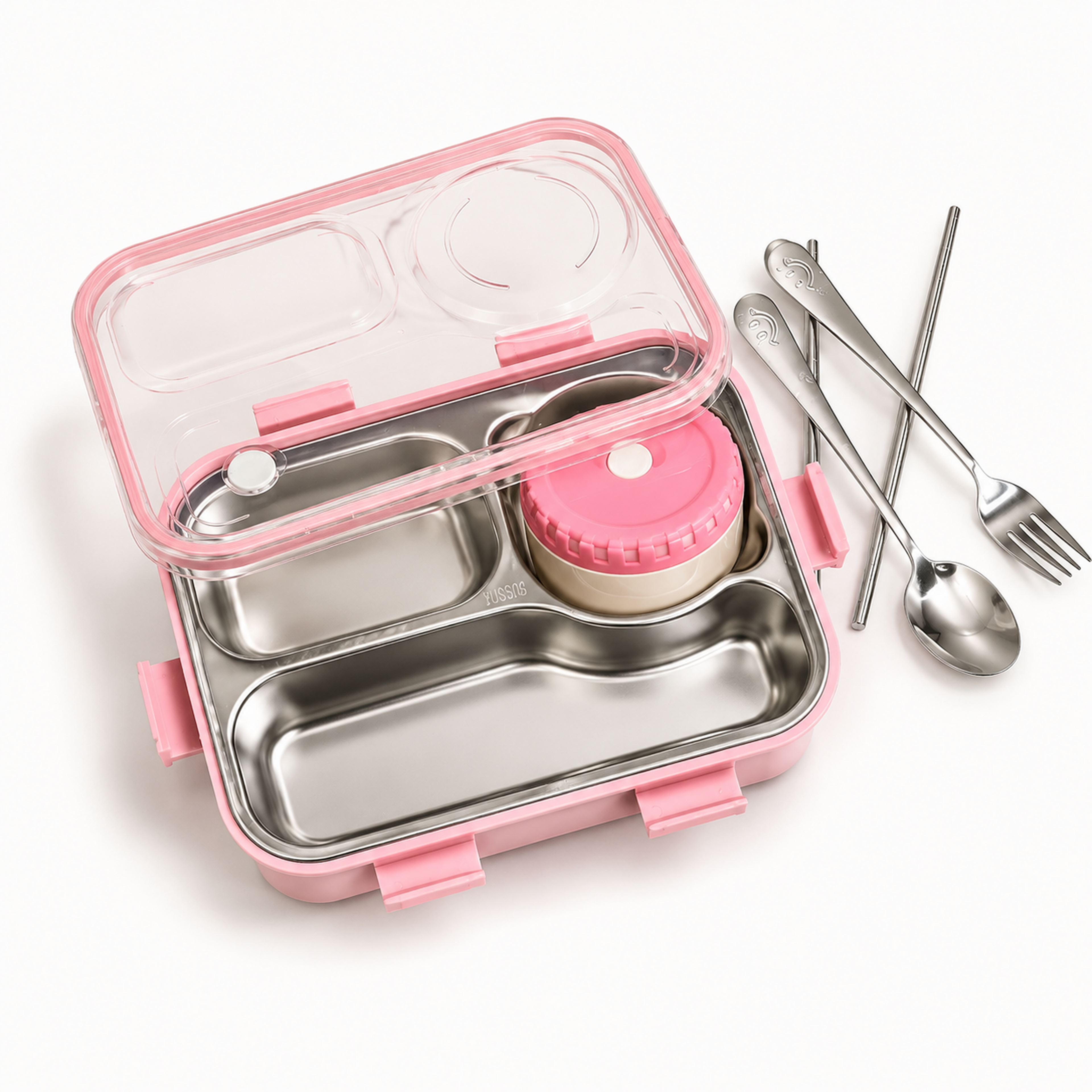 Leak-Proof Bento Lunch Box with Utensils & Detachable Stainless Steel Tray