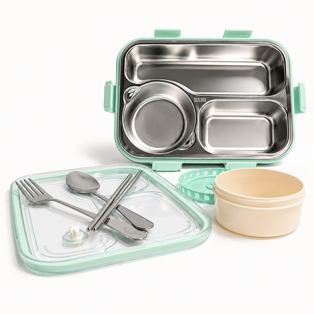 Leak-Proof Bento Lunch Box with Utensils & Detachable Stainless Steel Tray