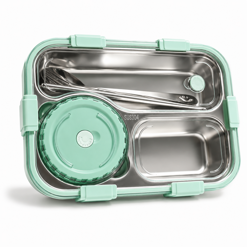 Leak-Proof Bento Lunch Box with Utensils & Detachable Stainless Steel Tray